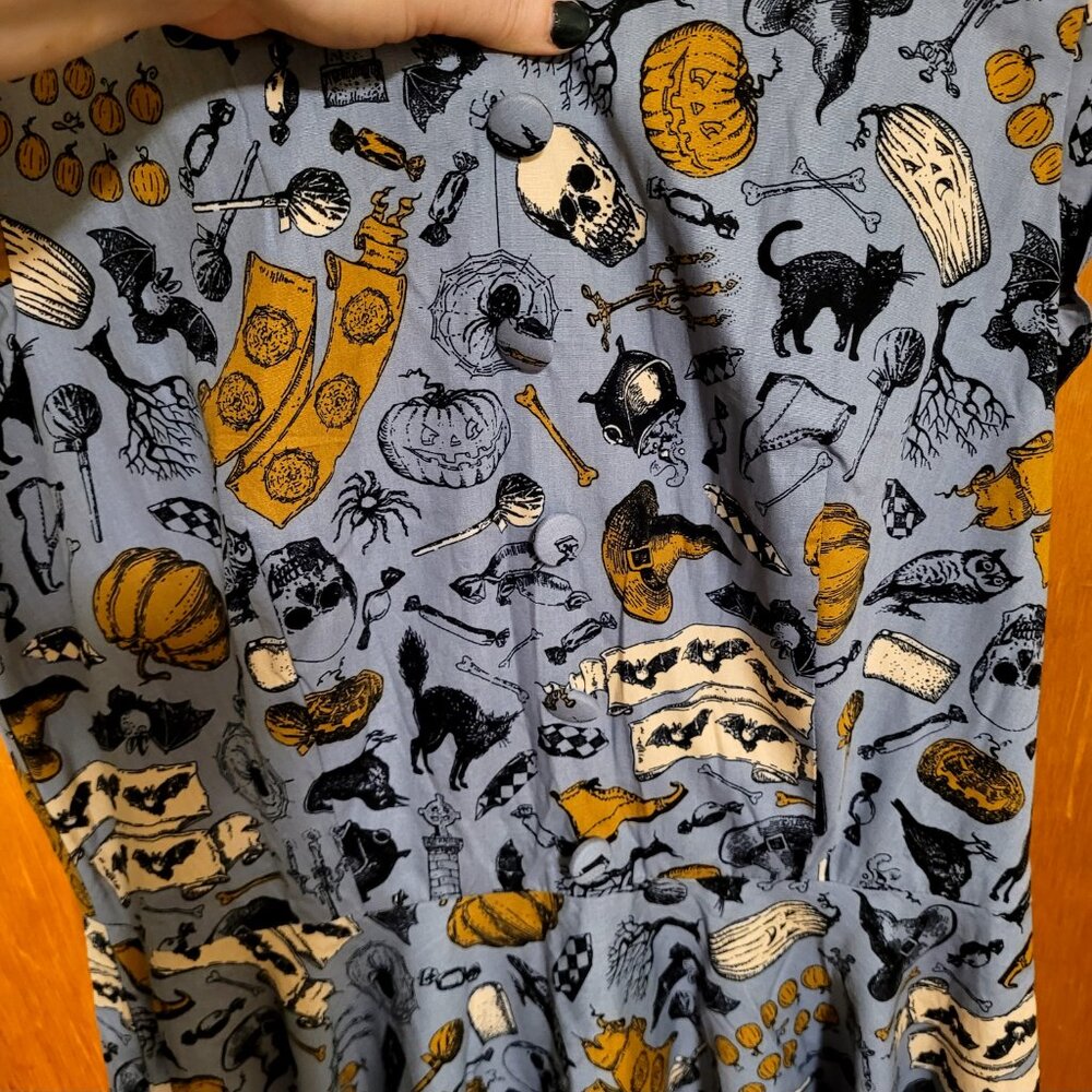 Dusty Blue Halloween Print Judy Swing Dress - Picture 6 of 9